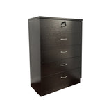 Five drawer chest Metal handles Locking Top drawer two keys Metal Glide rails Black Melamine B107P321024