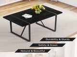 A 55-Inch minimalist retro rectangular dining table with a black textured top with Inset Rectangular W1151P378671