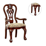 Formal Classic Set of 2pc Arm Chairs Dining Room Cherry Solid wood Damask Print Fabric Seat B011P248054