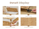 165L 3-Section Laundry with Lid and Wheels, Woven Natural Water Hyacinth Rolling Laundry 87264683