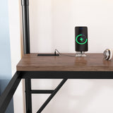 Full Size Metal Loft Bed with Desk, Metal Loft Bed with LED Light and Charge Station,Black W2580P286695