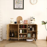 Three-Door Cabinet with Natural Rattan Mesh - Large Storage Space, Kitchen Storage Cabinet .Stable W158183966