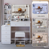 41" Large Size Left Bedside Cabinet Vanity TableCushioned Stool, Extra Large Touch Control LED W3258P296779