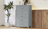 ZUN Retro American Country Style Wooden Dresser with 5 Drawer, Storage Cabinet for Bedroom, Light Gray WF324089AAE