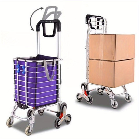 ZUN Folding Rolling Cart with Wheels Shopping Cart Portable Trolley Bag, Utility Cart Heavy Duty Stair 08276893