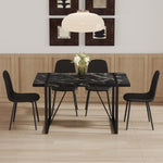 ZUN Table and chair set.Modern Black Marble Pattern MDF Dining Set - 55"x31.4" with 4 Cat Claw PU 97730838