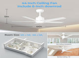 44 inch Ceiling Fans with Lights, Large Air Volume Ceiling Fans with Reversible Quiet DC Motor and 02967257