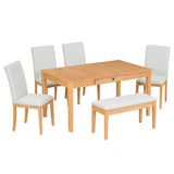 ZUN Farmhouse 6-Piece Dining Table Set with Storage Table, Kitchen Table Set with Drawer, Storable Bench 09419928