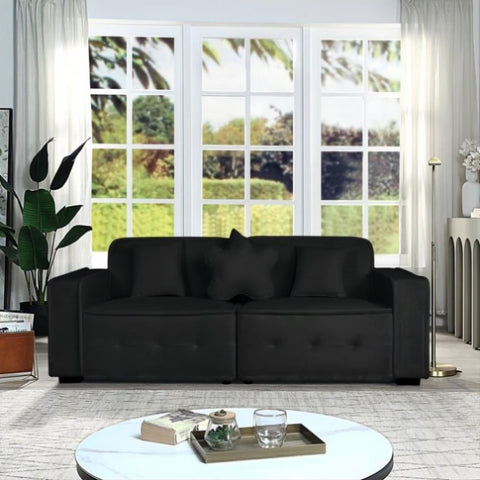ZUN Black, Velvet cloth Modern Indoor Sofa With Three Pillows, 93.50"*35.23"*30.70" 57782295