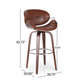 30" Mid-Century Modern Upholstered Swivel Barstool, Walnut Cognac 67493.00PUCOGN