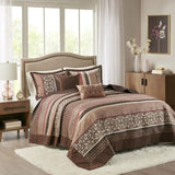 5 Piece Jacquard Quilt Set with Throw Pillows Red Full/Queen B03597544