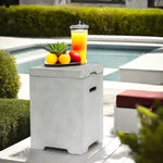 ZUN Outdoor Tank Table for Gas Fire Pits, Hides Propane Tank Cover, Concrete Light Gray, Side Handles W3016P233623