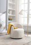 ZUN Teddy Fabric Swivel Accent Armchair Barrel Chair With Black Powder Coating Metal Ring,Ivory White 70027598