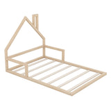 Full Size Wood Floor Bed with House-shaped Headboard, Natural WF304146AAN