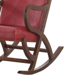 ZUN Burgundy and Walnut Rocking Chair with Nailhead Trim B062P209179