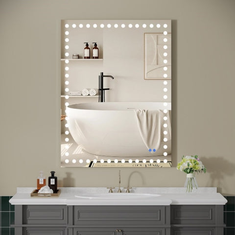 ZUN 40X32 Inch Led-Lit Bathroom Mirror, Wall Mounted Anti-Fog Memory Rectangular Vanity Mirror With W1820122119