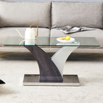 ZUN Rectangular Coffee Table.Tempered glass countertop, and artistic MDF legs,perfect for hosting W1151P216454