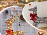 3-Piece Lighted Christmas Reindeer Family Outdoor Decorations, Weather Proof Rattan Deer Family 90191164