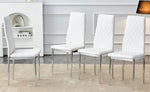 ZUN Grid armless high backrest dining chair, 4-piece set of silver metal legs white chair, office chair. W1151107273