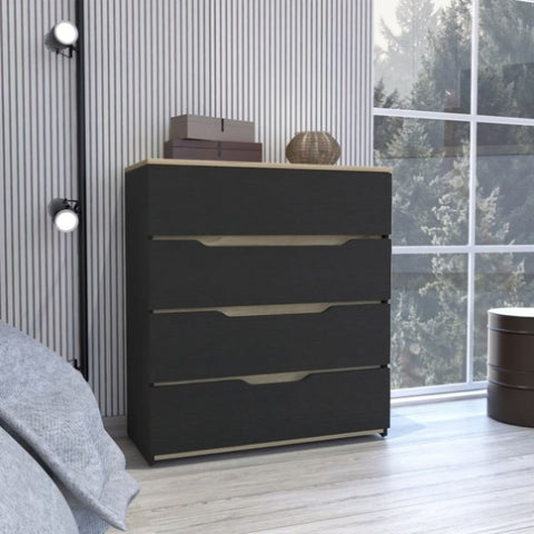 ZUN Lynbrook 4-Drawer Dresser Black Wengue and Light Oak B06280069