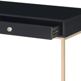 ZUN Black High Gloss and Gold 2-drawer Writing Desk B062P184559