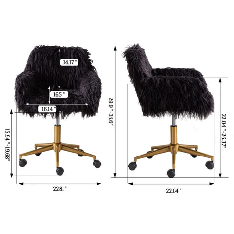 ZUN HengMing Modern Faux fur home office chair, fluffy chair for girls, makeup vanity Chair with Gold W21260400