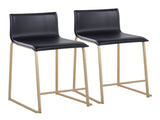 26" Contemporary Counter Stool in Gold Metal and Black Faux Leather - Set of 2 B202P222052
