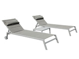 Outdoor Patio Chaise Lounge Set of 3, Aluminum Pool Lounge Chairs with Side Table and Wheels, W1859P172270