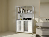 White bamboo storage cabinet, separate bathroom cabinet with 2 doors, floor cabinet organizer for W2207P308780