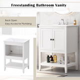 ZUN 24" White Modern Sleek Bathroom Vanity Elegant Ceramic Sink with Solid Wood Frame Open Style Shelf N725P189823K