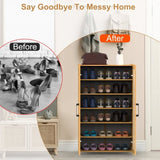 6-Tier Shoe Cabinet with Bamboo Shoe Rack Freestanding Shoe Organizer with 2 Hollow Doors and 57089527