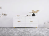 High Glossy Surface 6 Drawers Chest of Drawer with Golden Handle and Golden Steel Legs White Color W2139134915