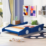 Full Size Race Car-Shaped Platform Bed with Wheels,Blue WF298788AAC