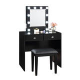 Black Makeup Vanity and Stool Set with 10 Lights and USB Port and Power Outlet, 2x Drawers Luxurious B011P146565