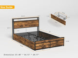 Full Size Bed Frame with 8 Storage Drawers, LED Headboard with Charging Station, Metal Platform Bed W2129P269874