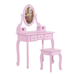 ZUN FCH Kids Vanity Set with Mirror and Lights and Stool, 5 Storage Drawers, Pretend Play Princess 59165871