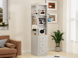 73" Tall Slim Storage Cabinet, 3-Tier Media Storage Cabinet with 3 Drawers and 2 Hooks, Bookcase W1120P327084
