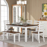 ZUN Rustic Style 6-Piece Dining Room Table Set with 4 Ernomic Designed Chairs & a Bench 47953033