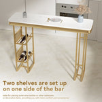 ZUN 55.1" Modern Straight Bar Table with Shelves in White & Gold WF322497AAG