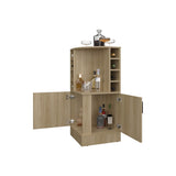FM FURNITURE Toyei Corner Bar Cabinet with Bottle Rack, Open Shelves, and Hidden Storage, Natural B128P269880