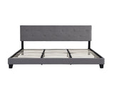 King Size Upholstered Platform Bed Frame with Button Tufted Linen Fabric Headboard, No Box Spring W311107470