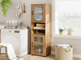 67" Tall Slim Bathroom Storage Cabinet with Fluted Doors, Adjustable Shelf Freestanding Narrow 15082223