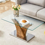 Rectangular Coffee Table.Tempered glass countertop, and artistic MDF legs,perfect for hosting W1151P216459
