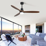 ZUN 60 Inch Ceiling Fan With Lights 3 Solid Wood Fan Blade Noiseless Reversible Motor Remote Control W882P212625