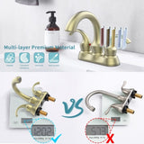 Bathroom Faucet 2-Handle Brushed Gold with Aerator, Swan Style 4-inch Centerset Vanity Sink with T3177P277484