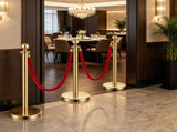 8Pcs Gold Stanchions & Red Velvet Ropes Set, Stainless Steel Posts with Hollow Base, Crowd Control 86314001