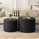 Stylish and Minimalist Nesting Coffee Table Set with Honeycomb Design, Modern Round Coffee Table, W757P206009