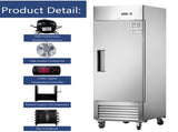 27"W Commercial Refrigerator Single Solid Door Stainless Steel Reach-in Refrigerator 18.68 Cu.ft. N818P191846S