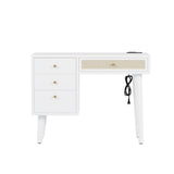 ZUN 39" Retro Bohemian Style Wooden Makeup Vanity Set with Charging Plug&USB Port and Stool, Dressing N733P180011K