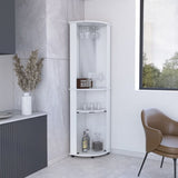Chicago 75" H Mirrored Corner Bar Cabinet, With Glass Doors, Two Shelves and Stemware White B200P240239